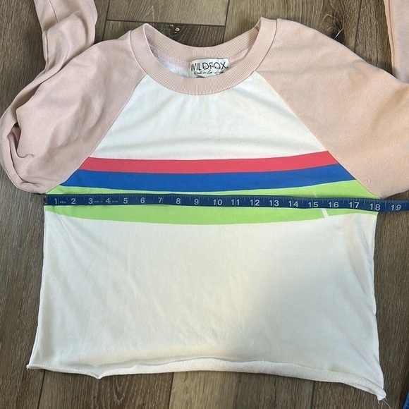 Wildfox Rainbow Striped Cropped Sweatshirt Terry Cloth Inside - Picture 10 of 11